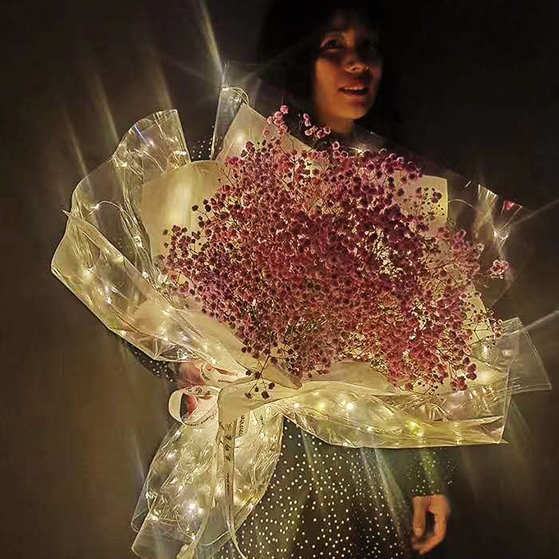 

( 1 PCS) Kertas Cellophane Buket Bunga LED Light 58 cm x 58 cm Transparant Plastic Wrapping Led Flower Lampu
