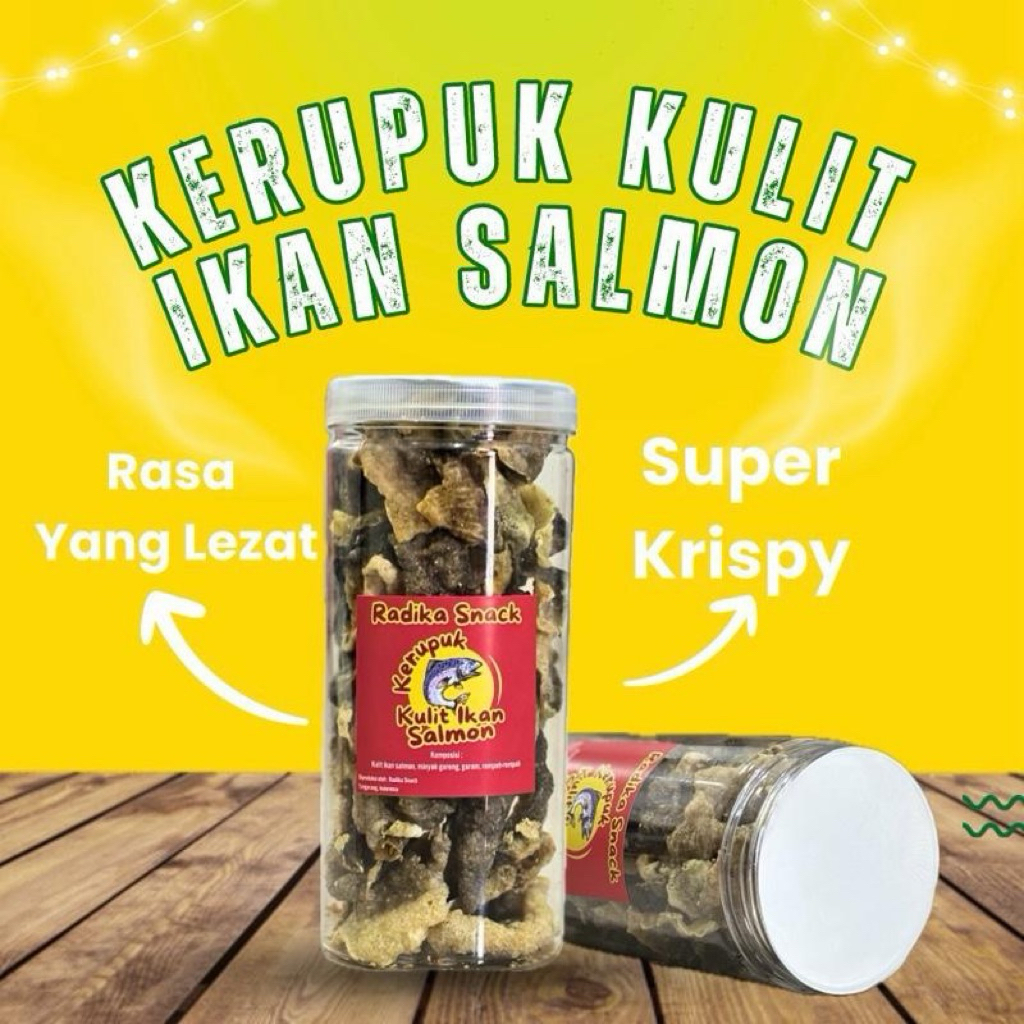 

Kerupuk Kulit Ikan Salmon 165gr | Fish Skin | Kemasan Toples 1,3liter | Original