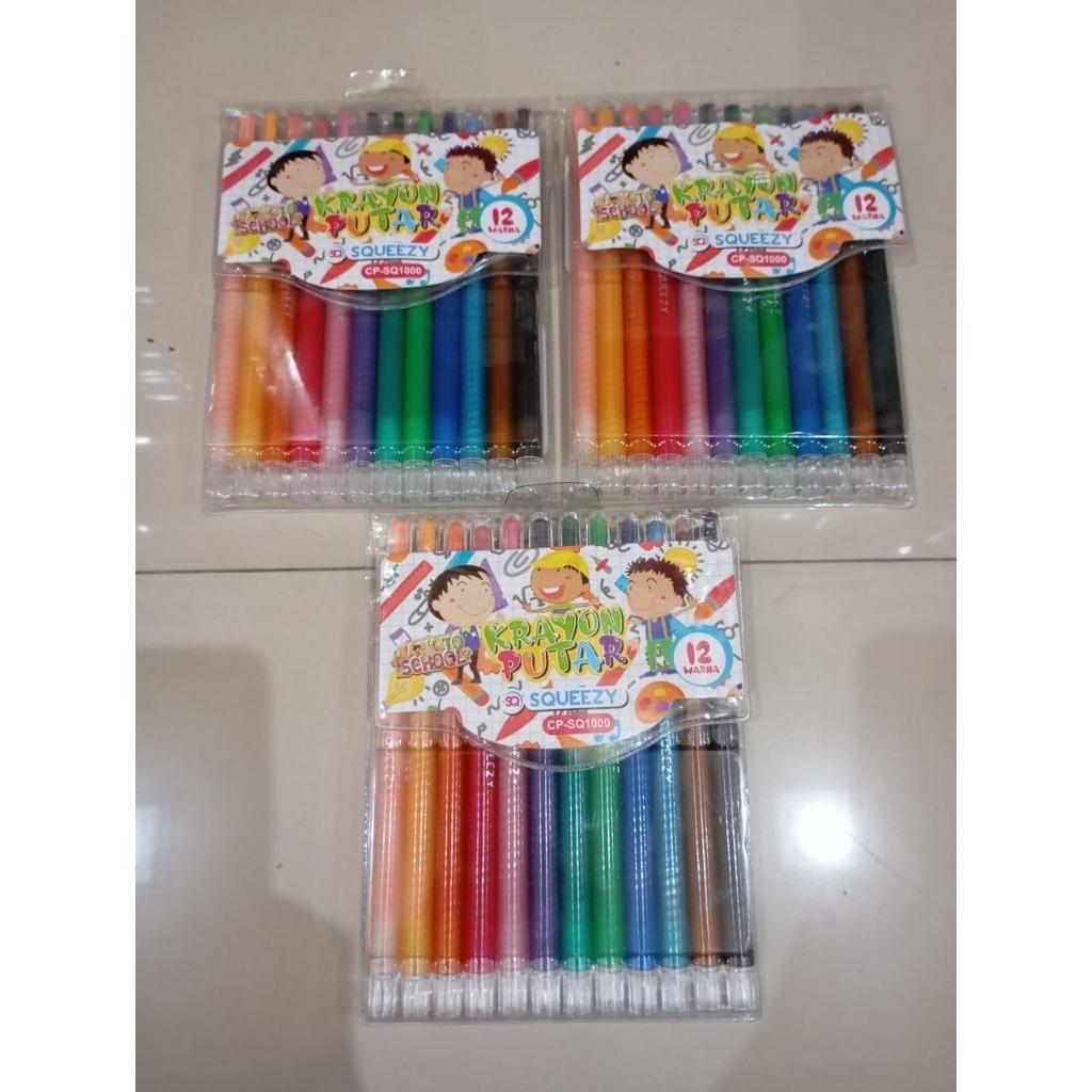 

(1pak) Crayon putar panjang 12warna Squeezy/ crayon putar panjang Squeezy SQ1000/crayon putar murah