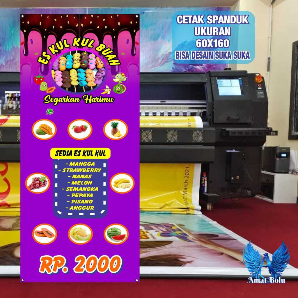 Cetak Spanduk Cetak Banner ES KUL KUL BUAH SEGAR Costom Desain