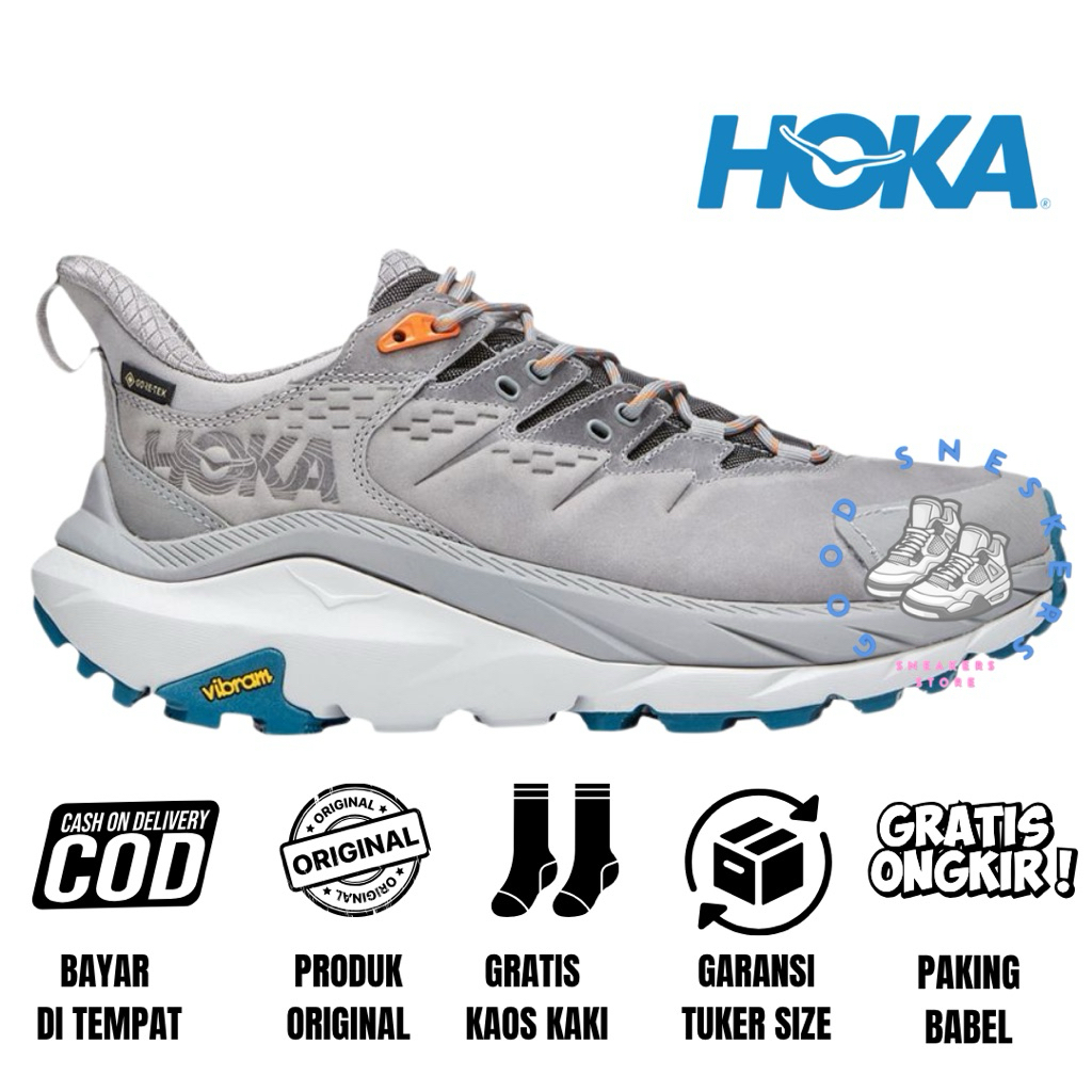 Sepatu Hiking Trailrun Hoka Original Hoka Kaha 2 Low Goretex Waterproof Blue Coral Sharskin