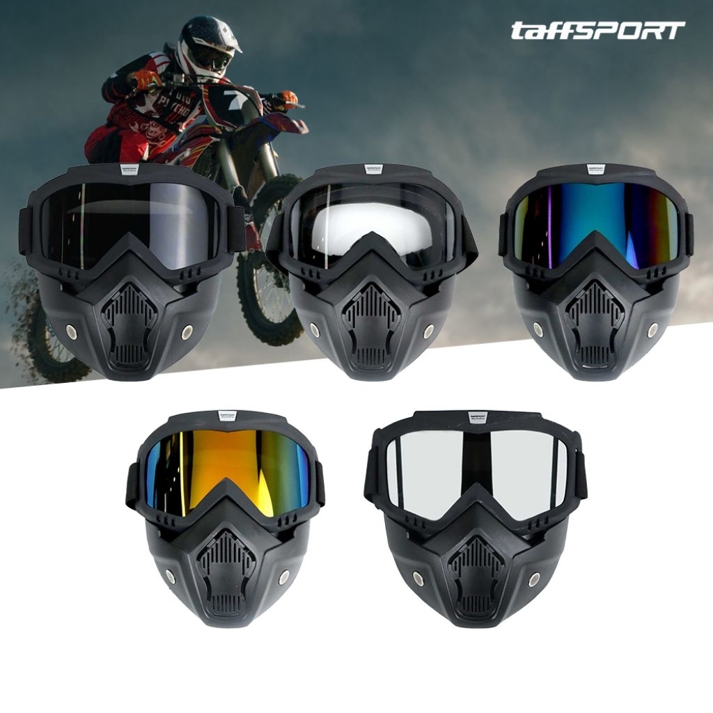 TaffSPORT BOLLFO Kaca Mata Goggles mask Motor Retro Windproof Kaca Mata Anti Debu Nyaman Digunakan