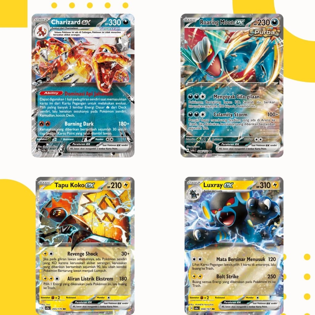 TCG POKEMON BAHASA INDONESIA Charizard EX, Roaring Moon EX, Luxray EX, Tapu Koko EX