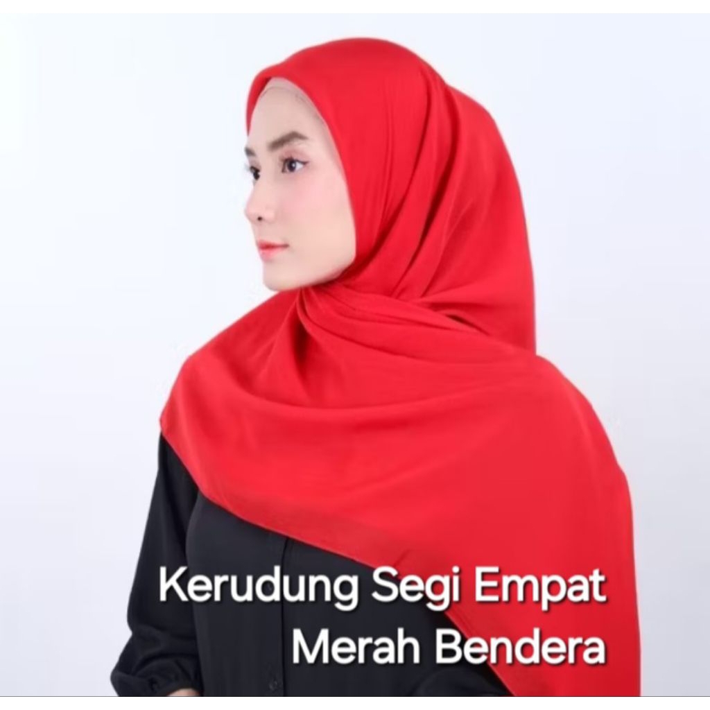 TERMURAH Kerudung Segi Empat Polos Warna Merah Bendera Jilbab Segi Empat Polos Warna Merah Cabe Keru