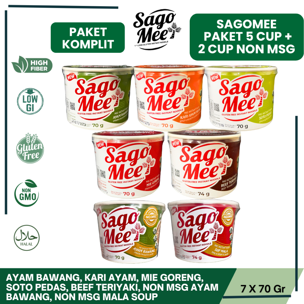 

MIE INSTAN SAGOMEE PAKET KOMPLIT 5 CUP & 2 PACK NON MSG GLUTEN FREE NOODLE
