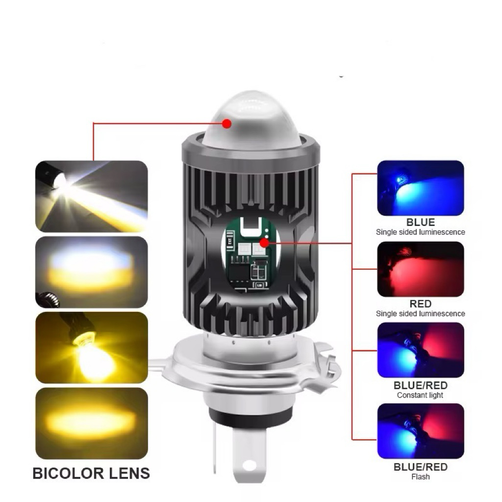 Lampu LED Utama 24 Volt H4 Depan Senja Biru Merah High Low Laser Gun 2 Warna Putih Kuning D3 Truk Bu