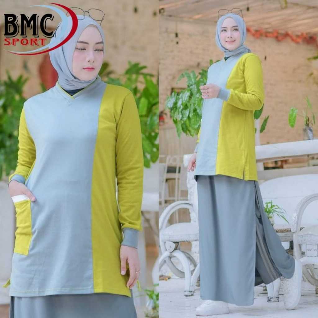 Setelan olahraga wanita muslimah tunik dengan Rok Celana / setelan tunik model terbaru Rok celana