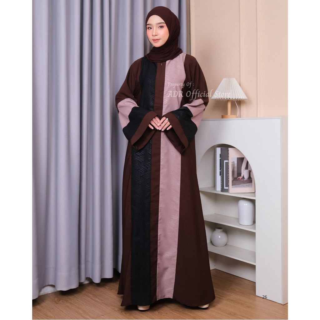 Baju Gamis Abaya Amara Dress Muslim Wanita Bahan Jet Black Premium Mix Motif Emboss