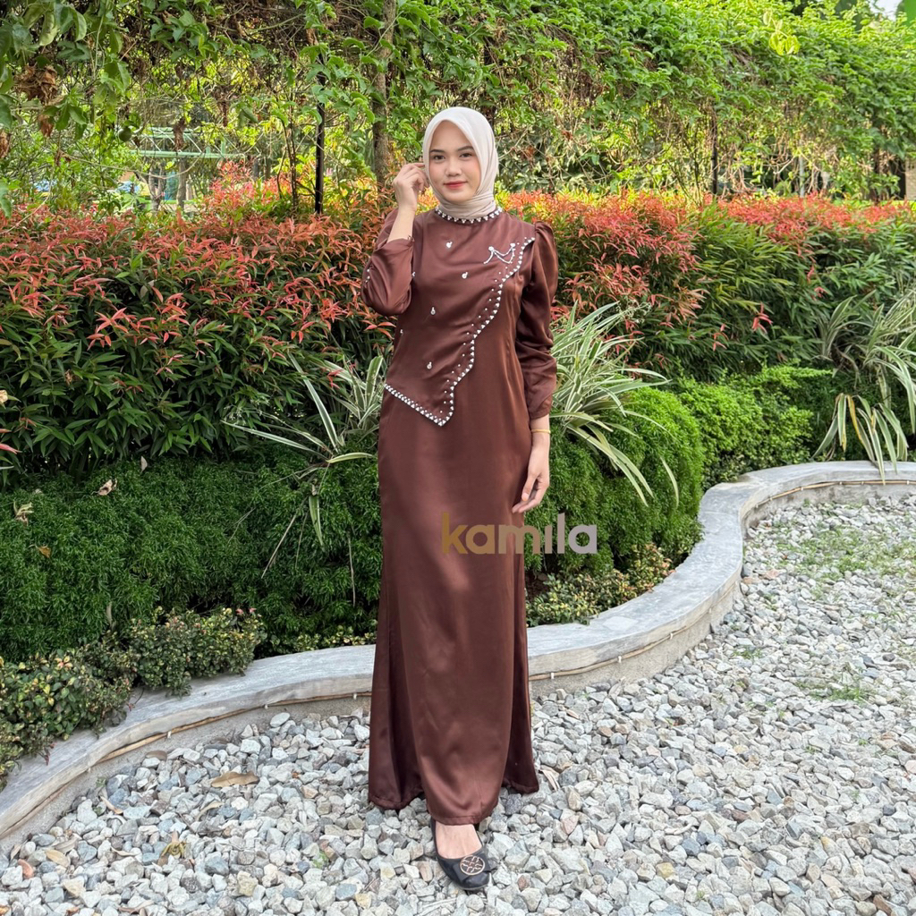 READY STOCK KAMILA - Alena dress satin mewah