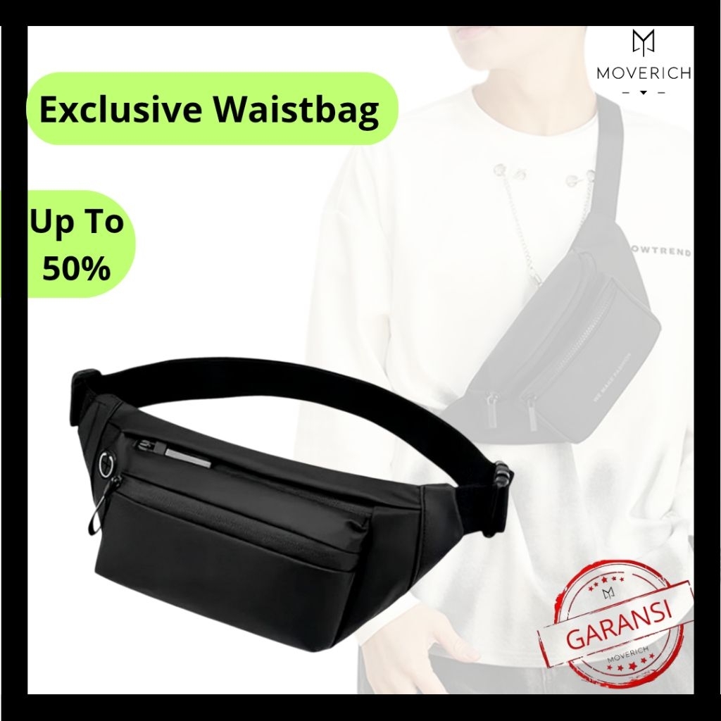 MOVERICH Waistbag Tas Selempang Pria Hitam Polos