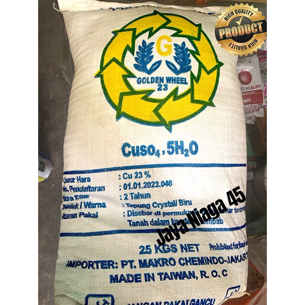 Pupuk Cu 23% kemasan 25kg Bentuk Tepung Kristal Biru ( CuSO4, 5H2O )