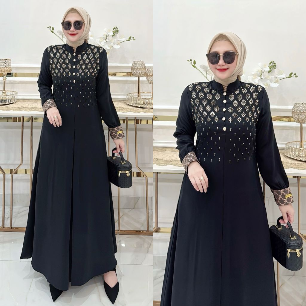gamis abaya hitam mewah Payet