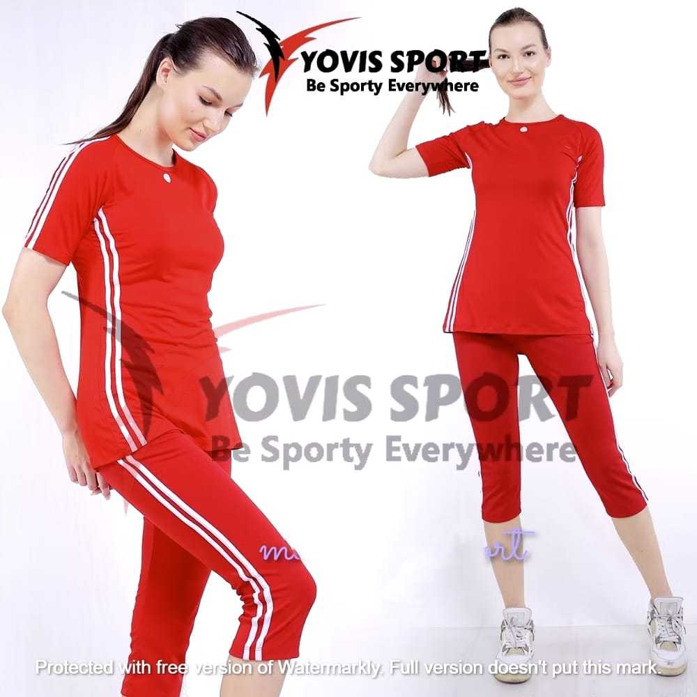 Setelan Senam 3/4 Merah Putih Wanita Yovis Sport / Setelan Olahraga Pendek Hut Kemerdekaan