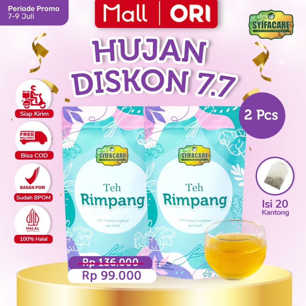 

[Paket 2 Pcs] Teh Rimpang Syifacare - Minuman Instan Herbal Rempah Jahe Kunyit Lengkuas Sereh - BPOM & HALAL MUI