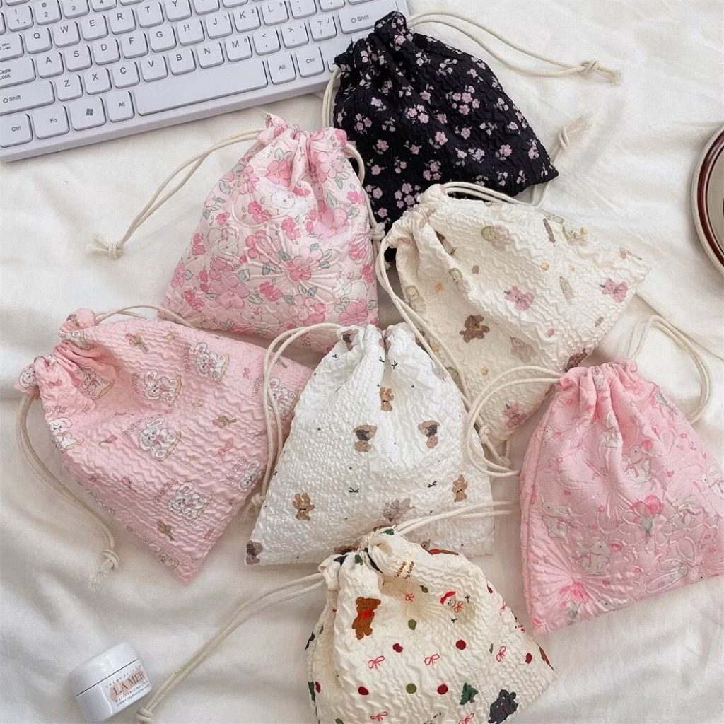 

Mini Pouch Bag Tempat Penyimpanan Cosmetic Tas Coin Serut Unik Lucu Simple Tas Kain Korean Style