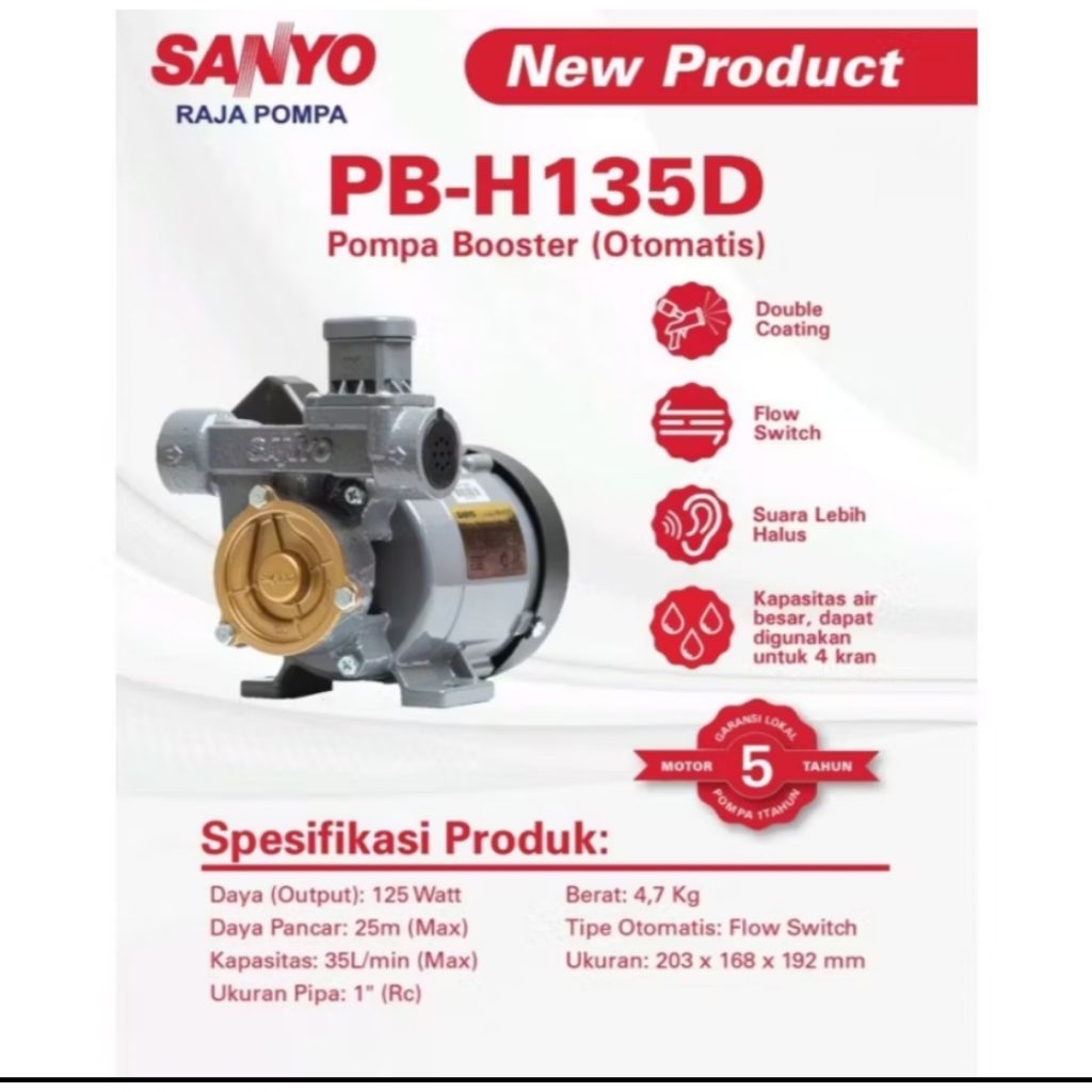 Pompa pendorong otomatis Sanyo PBH 135 D Pompa booster Sanyo