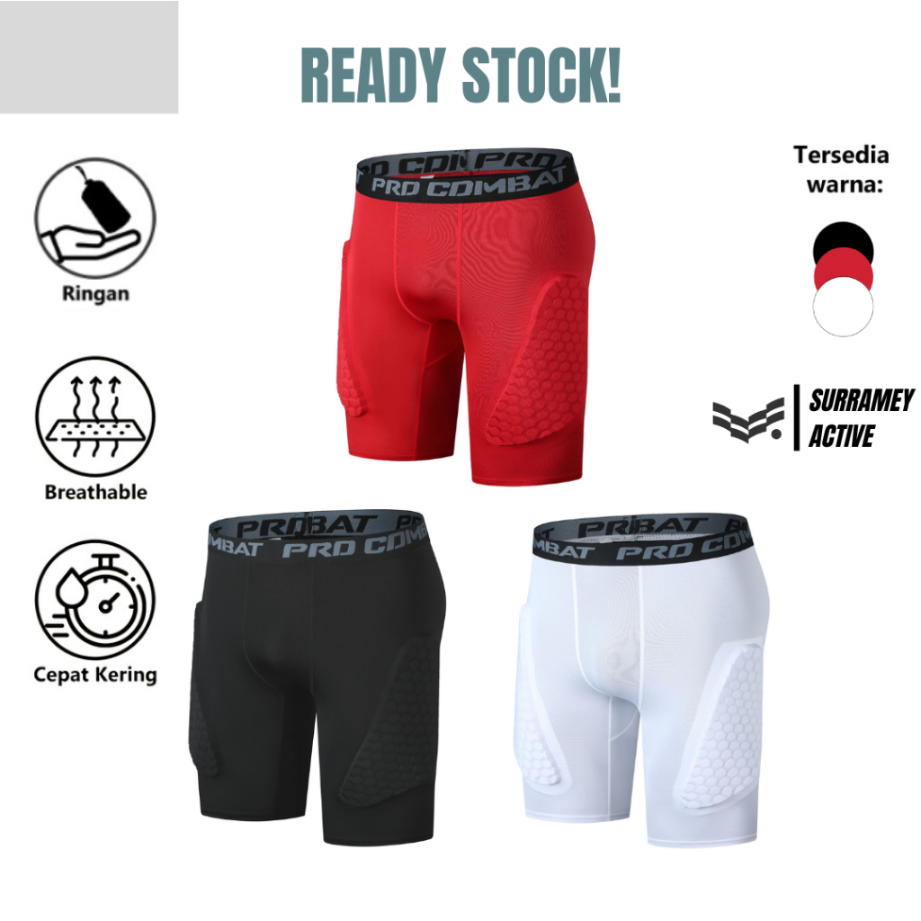 Surramey Active Celana Pro Combat Legging With Protector Pad Pendek Pelindung Lutut Manset Short Bas