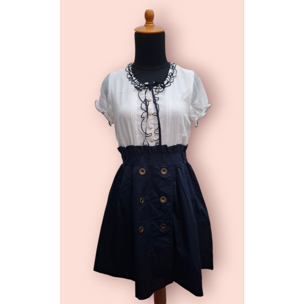 Navy White Kawaii Lolita Dress Brand From Prime Pattern Ori 100%