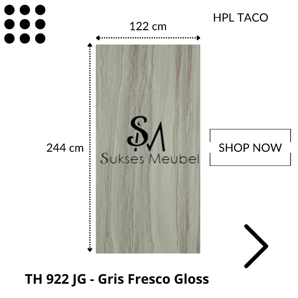 TACO HPL Pattern Gloss TH 922 JG - Gris Fresco Gloss | Per 1 Lembar Ukuran 122cm x 244cm