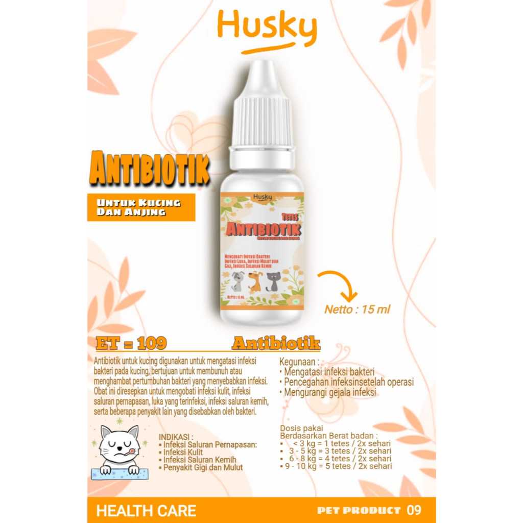 Husky - Obat Antibiotik 15 ml / Obat Untuk Kucing & Anjing