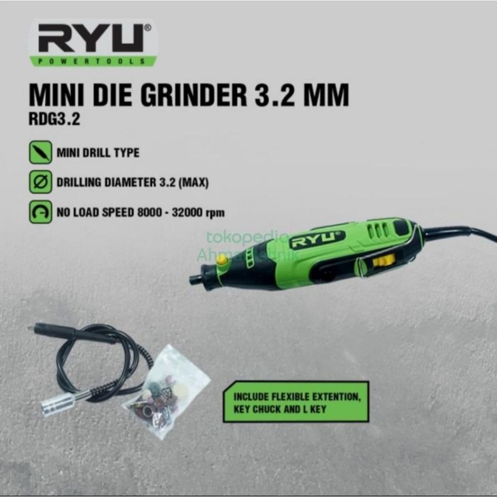 ORIGINAL RYU RDG 3.2 MINI DIE GRINDER RYU MINI DRILL GERINDA BOTOL VARIABEL SPEED RYU RDG 3.2 MM BOR