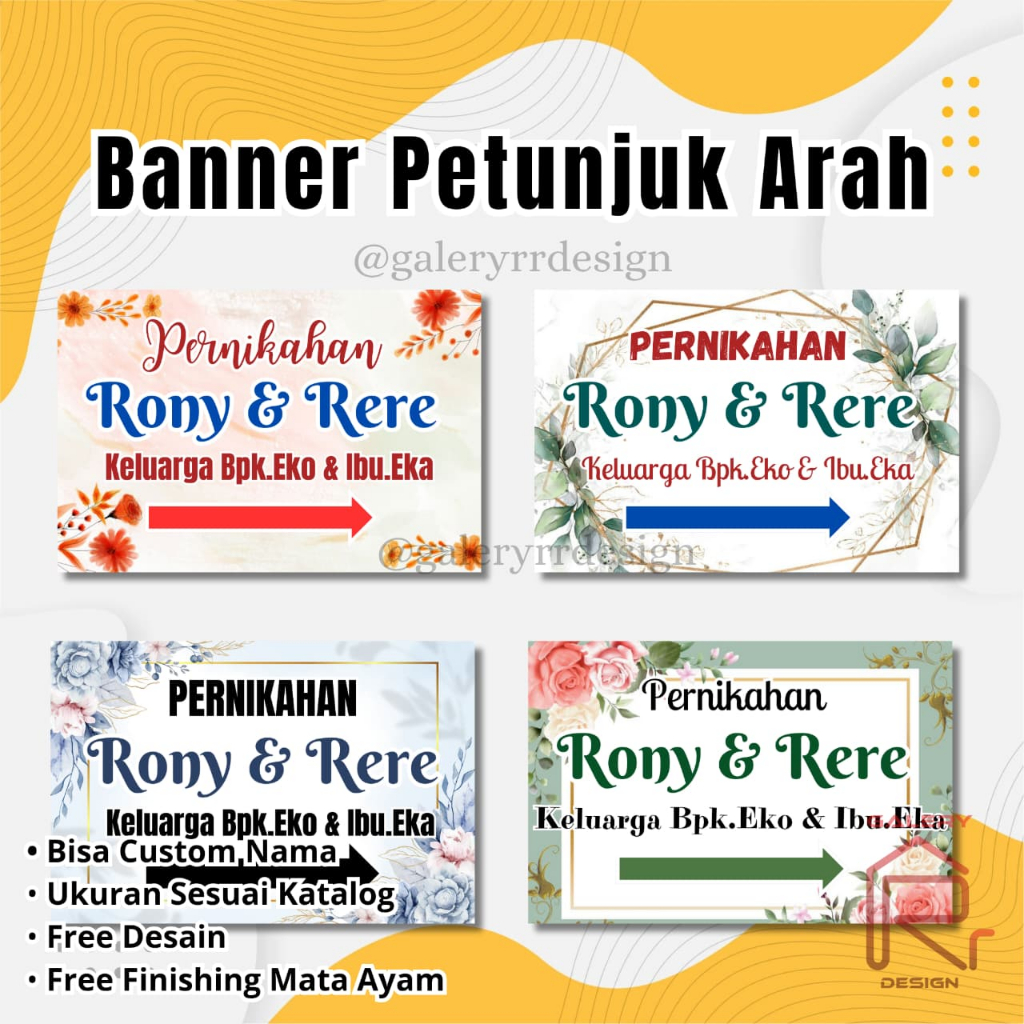 (SEHARI JADI) Banner Petunjuk Arah Pernikahan Custom | Cetak Banner Arah Panah Pernikahan /BannerSel