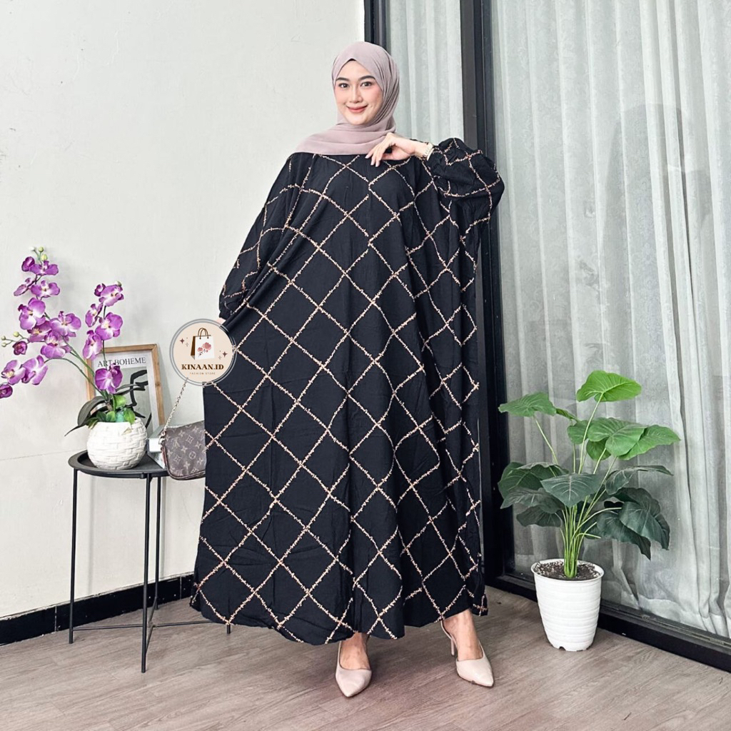 Daily Kaftan Rayon Premium by kinaan.id Home Dress Kaftan Simple Jumbo Ld 170 cm Busui Daster Kaftan