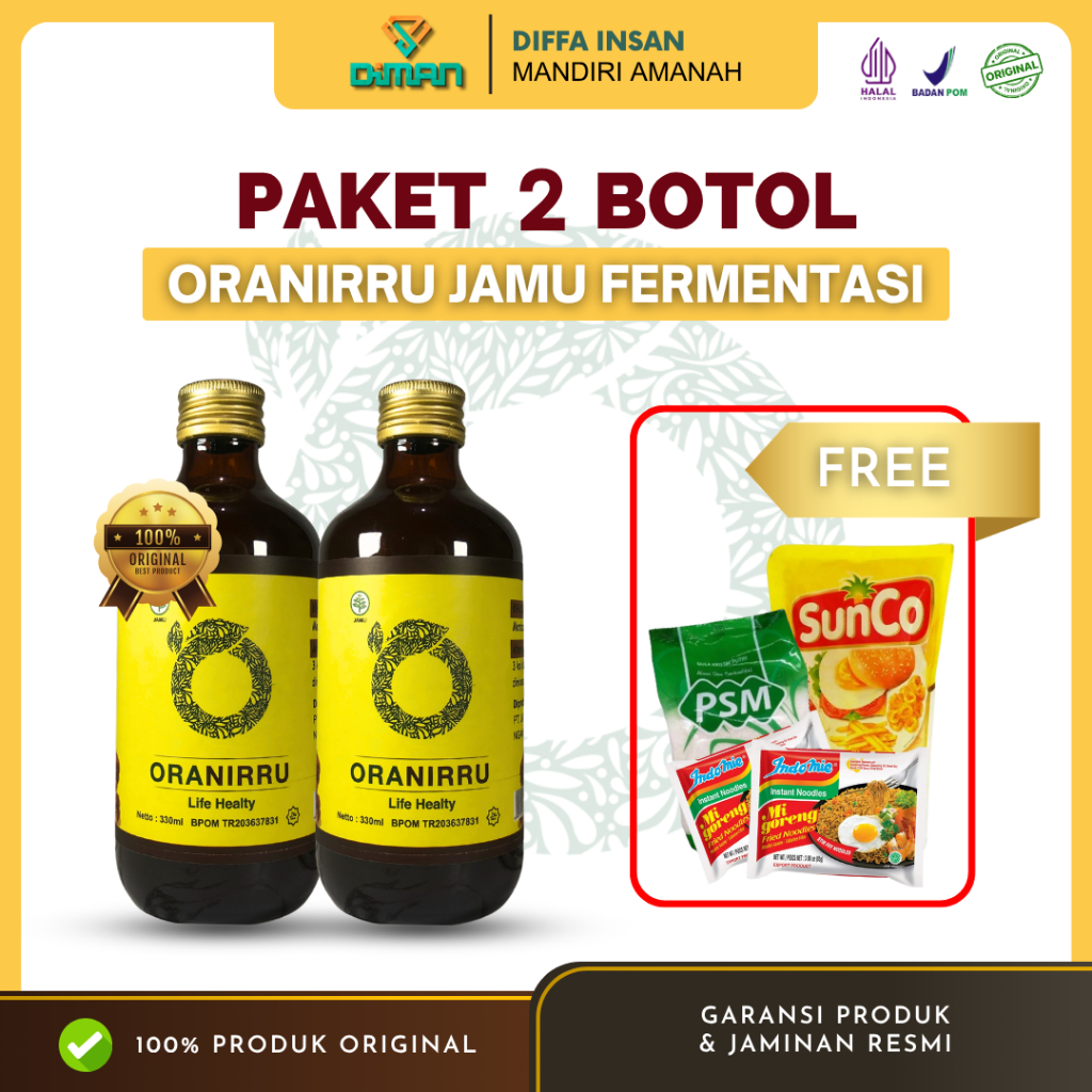 

PAKET 2 ORANIRRU Jamu Fermentasi (gratis sembako) Minuman Herbal Menurunkan Kolesterol 100% ORIGINAL