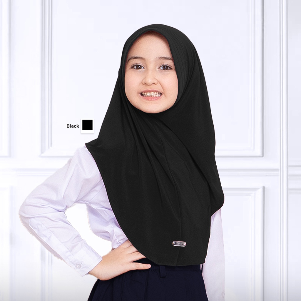 KALIZA Hijab Instan Simple  Jilbab Anak Sekolah SD/SMP Jersey Premium Warna Hitam