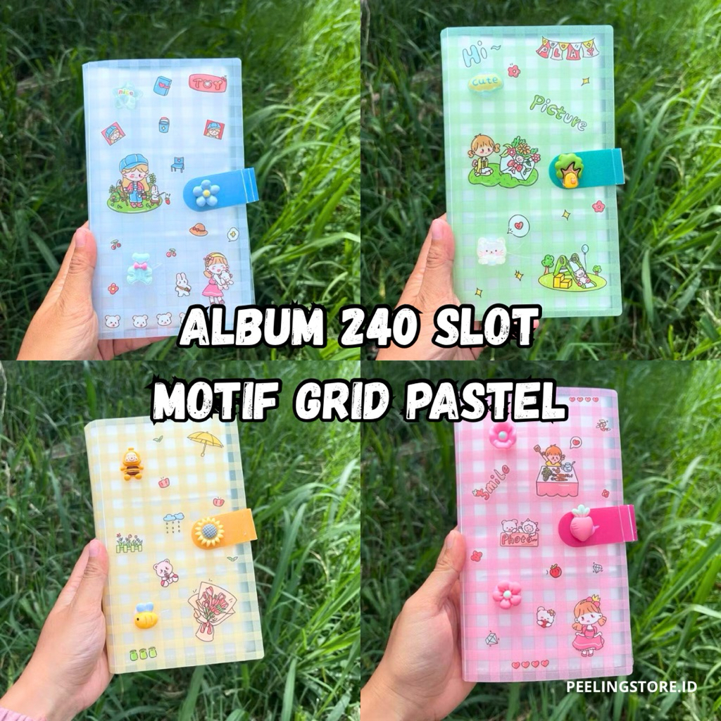 

(Motif Grid Pastel) Album Photo Polaroid 2R 240 Slot/Album Foto 2R Seri Grid/Kolbuk Photocard Album BTS Photo Card/Tempat Photocard Transparan