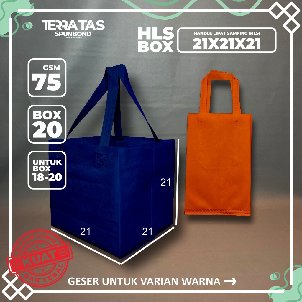 

(Pcs) Tas Spunbond 75 GSM 21x21x21 Untuk Box 18-20 Handle Lipat Samping Tas Kotak Makan Goodie Bag