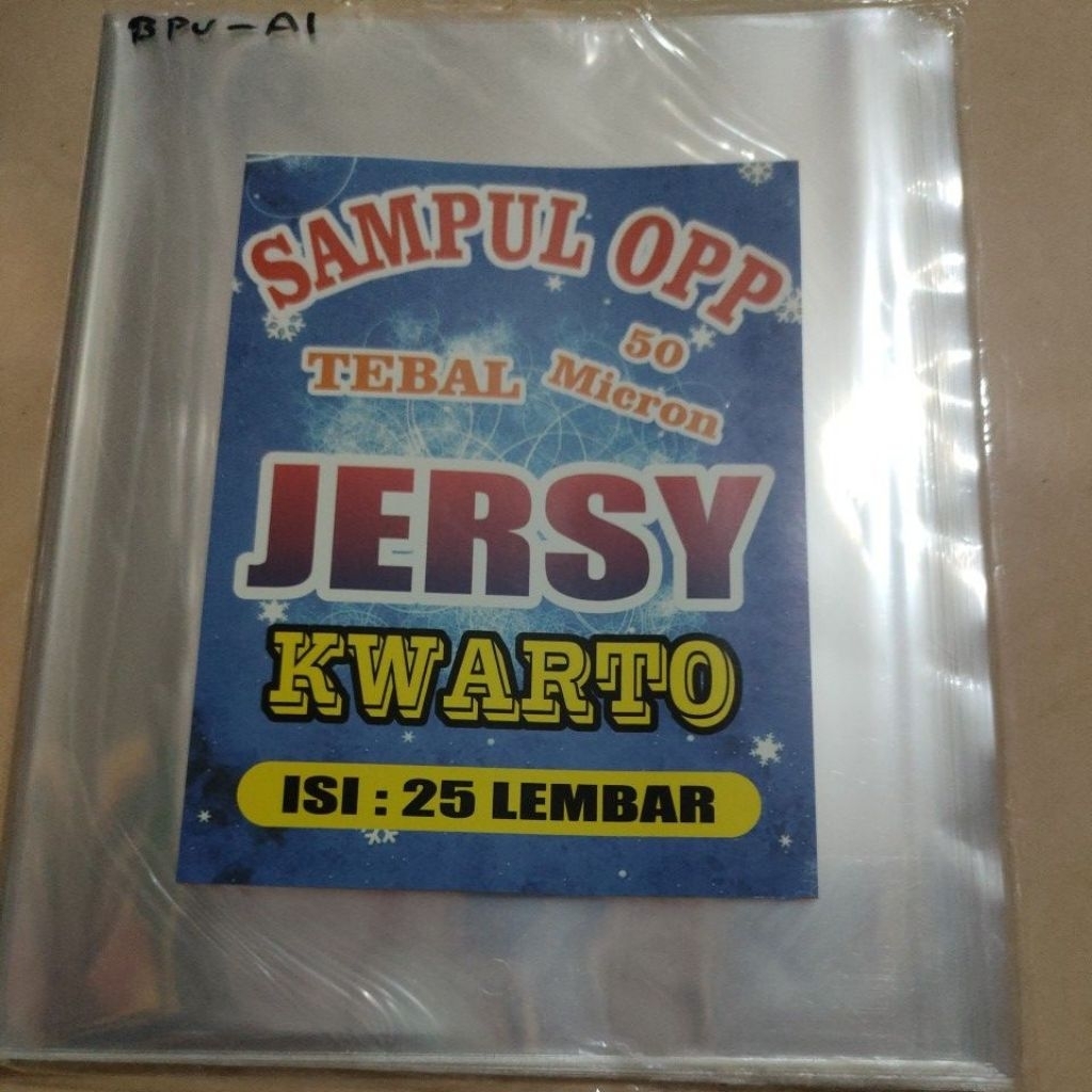 

sampul plastik ukuran buku kwarto. tebal 50 micron OPP