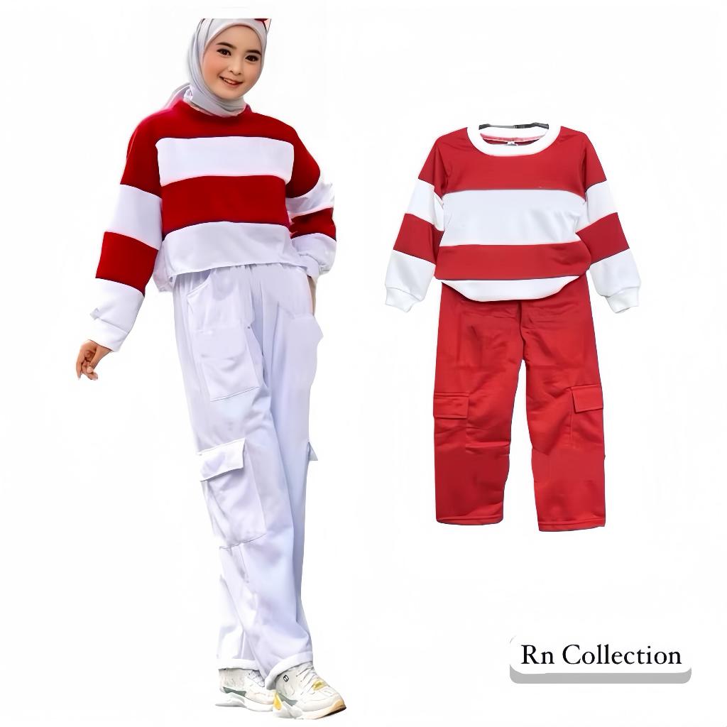 SETELAN STRIPE MERAH PUTIH KEMERDEKAAN RI TERBARU // BAJU ANAK MERAH PUTIH UNTUK AGUSTUSAN TERMURAH