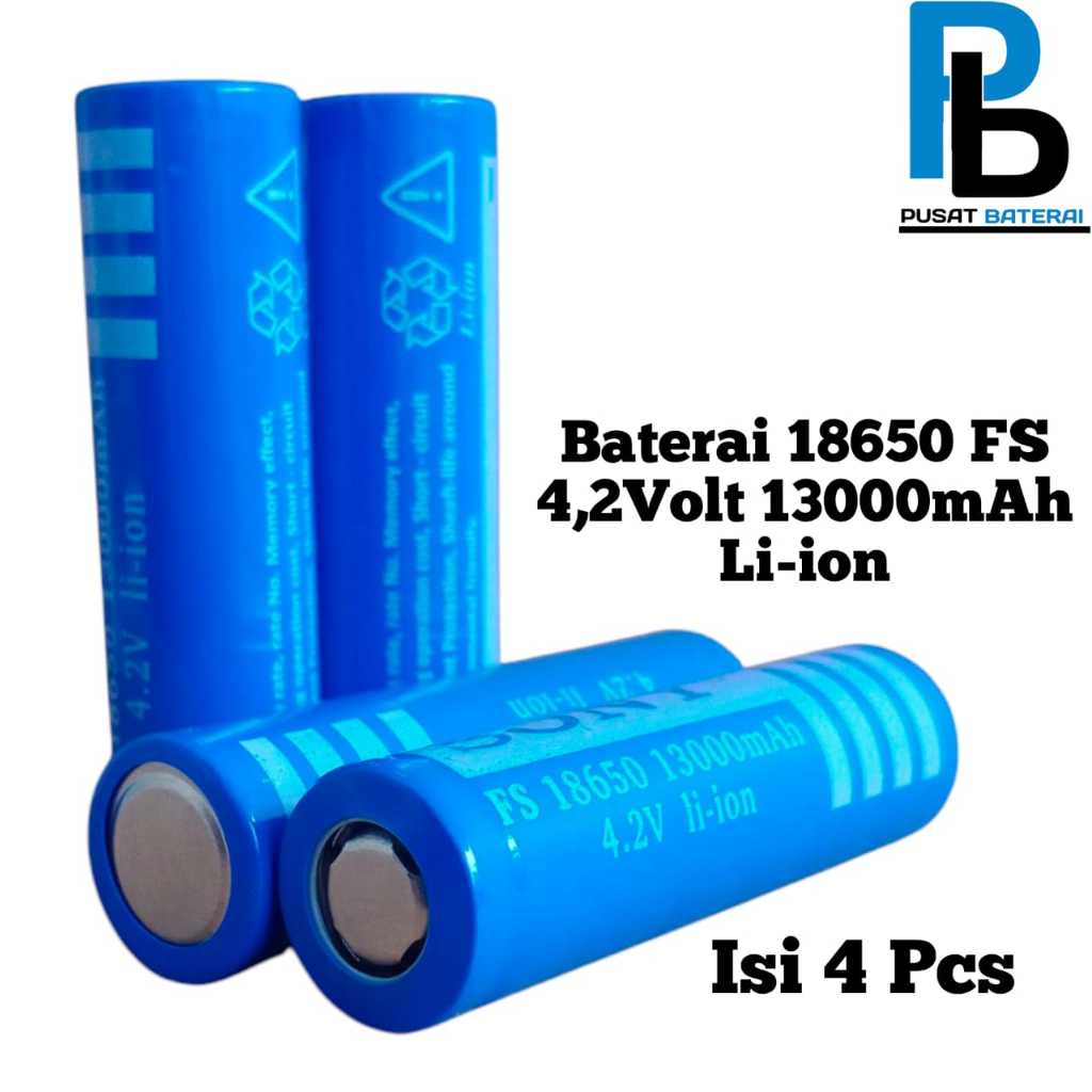 Baterai Charger Atau Baterai Cas Li-ion FS 18650 Biru 4.2Volt 13000mAh Isi 4 pcs