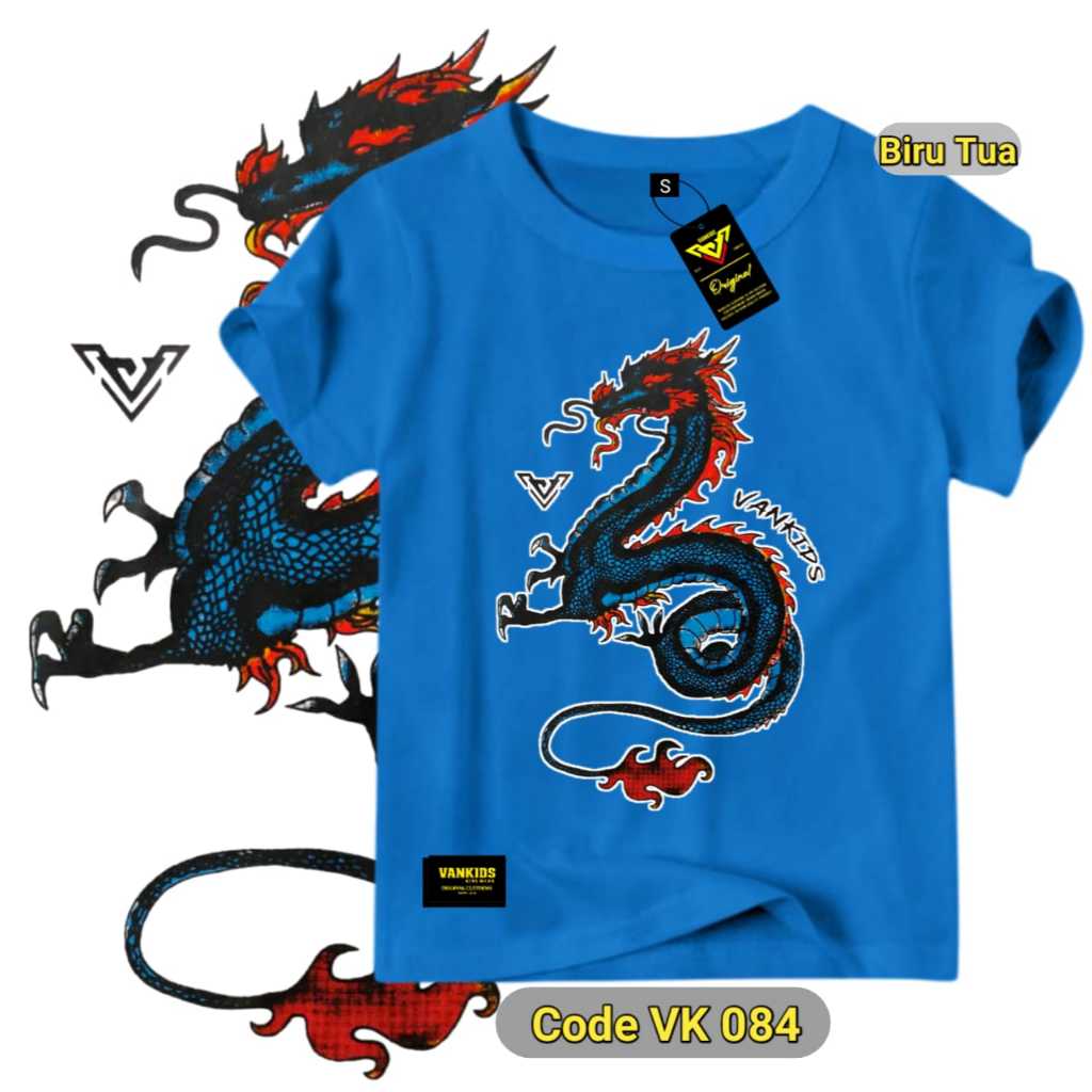 VANKIDS Kaos Distro Anak Motif Naga / Baju Naga Anak Laki laki dan Perempuan Katun Premium