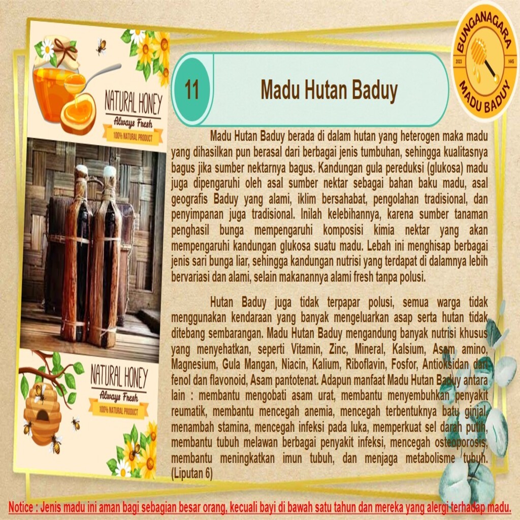 

MADU HUTAN BADUY ASLI 300 ML = 0,5 KG | 700 ML = 1 KG | 1L = 1,5 KG BUNGANAGARA PURE HONEY