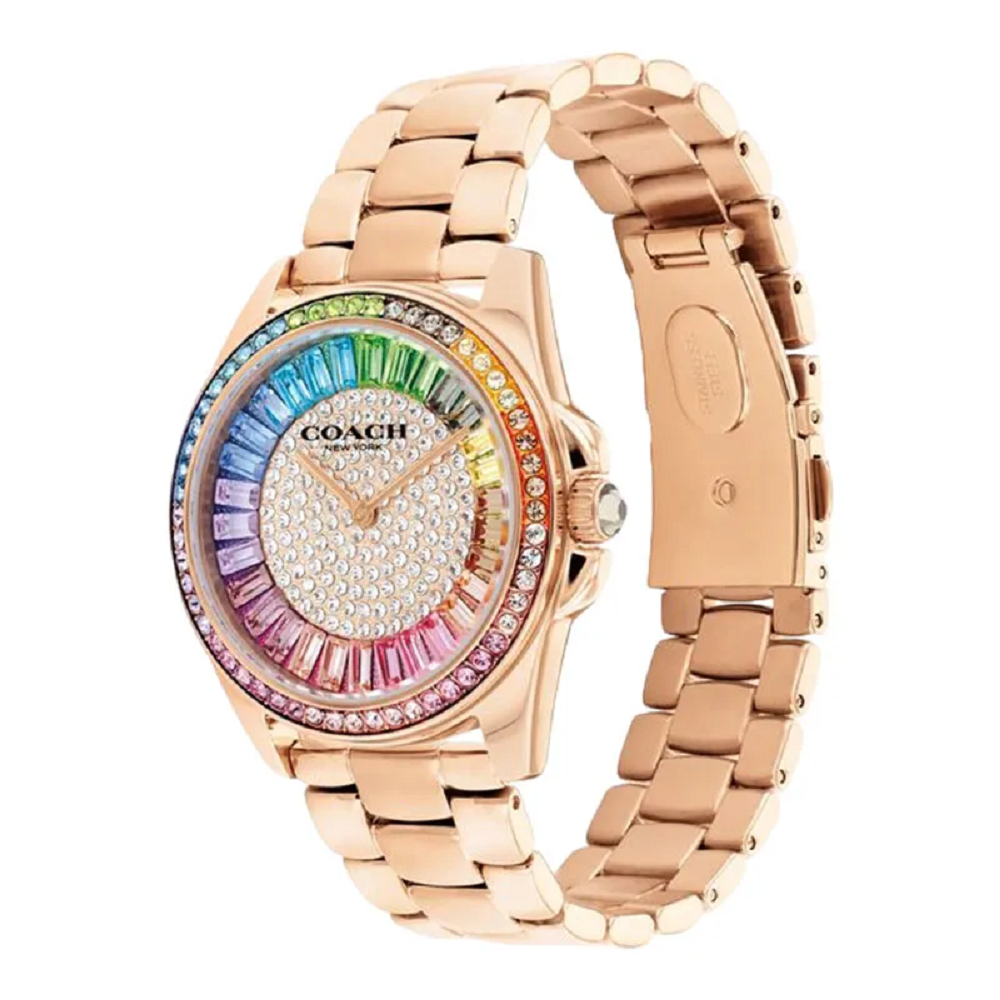 Jam Tangan Wanita Coach Greyson Ladies Rose Gold Stainless Steel Strap Rainbow Dial