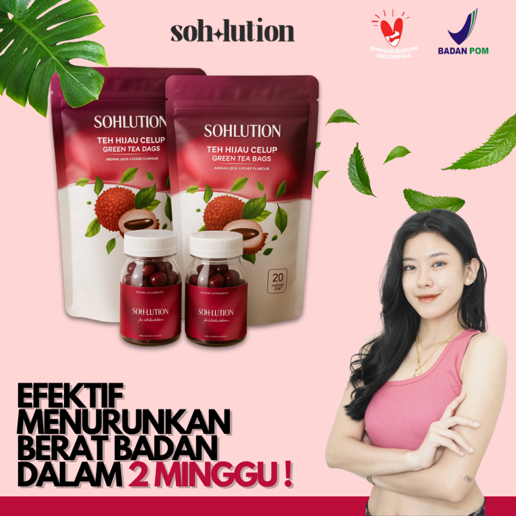 

bundling 2 sohlution teh hijau celup aroma leci 20 kantong 1 bags + herbal ektrak kulit manggis 2 botol