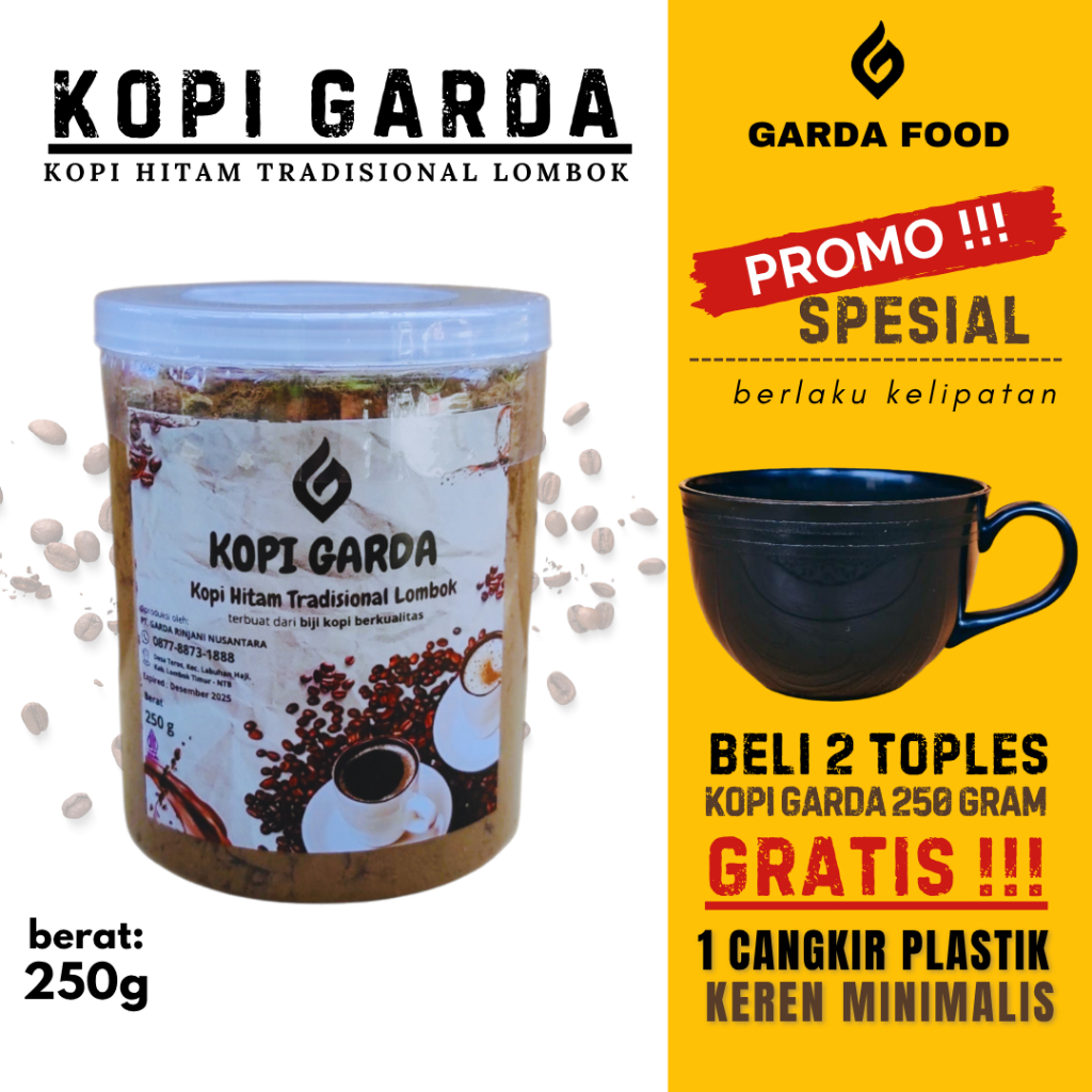 

Kopi Hitam Bubuk 1kg 250g Robusta Arabica Sachet Cup KOPI GARDA Khas Lombok FREE Mug Cangkir