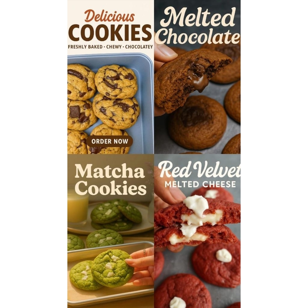 

Cookies melted,cllasic,matcha,coklat,redvelvet