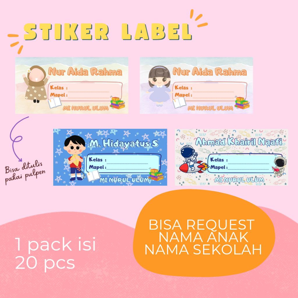 

(isi 20 stiker) Stiker label nama dan mapel buku pelajaran - custom nama