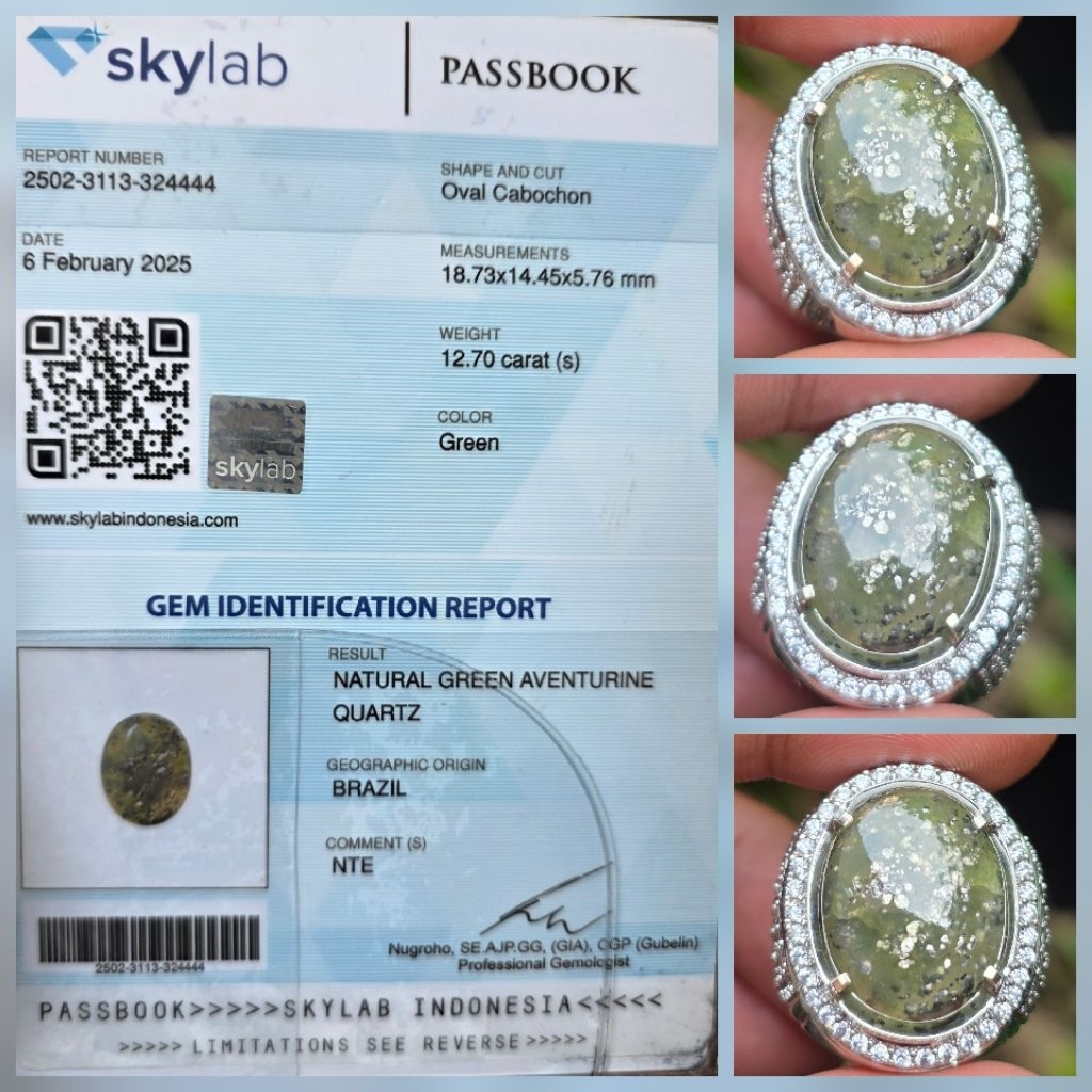 Batu Rare Gemstone Green Aventurine Sertifikat 12.70 crt