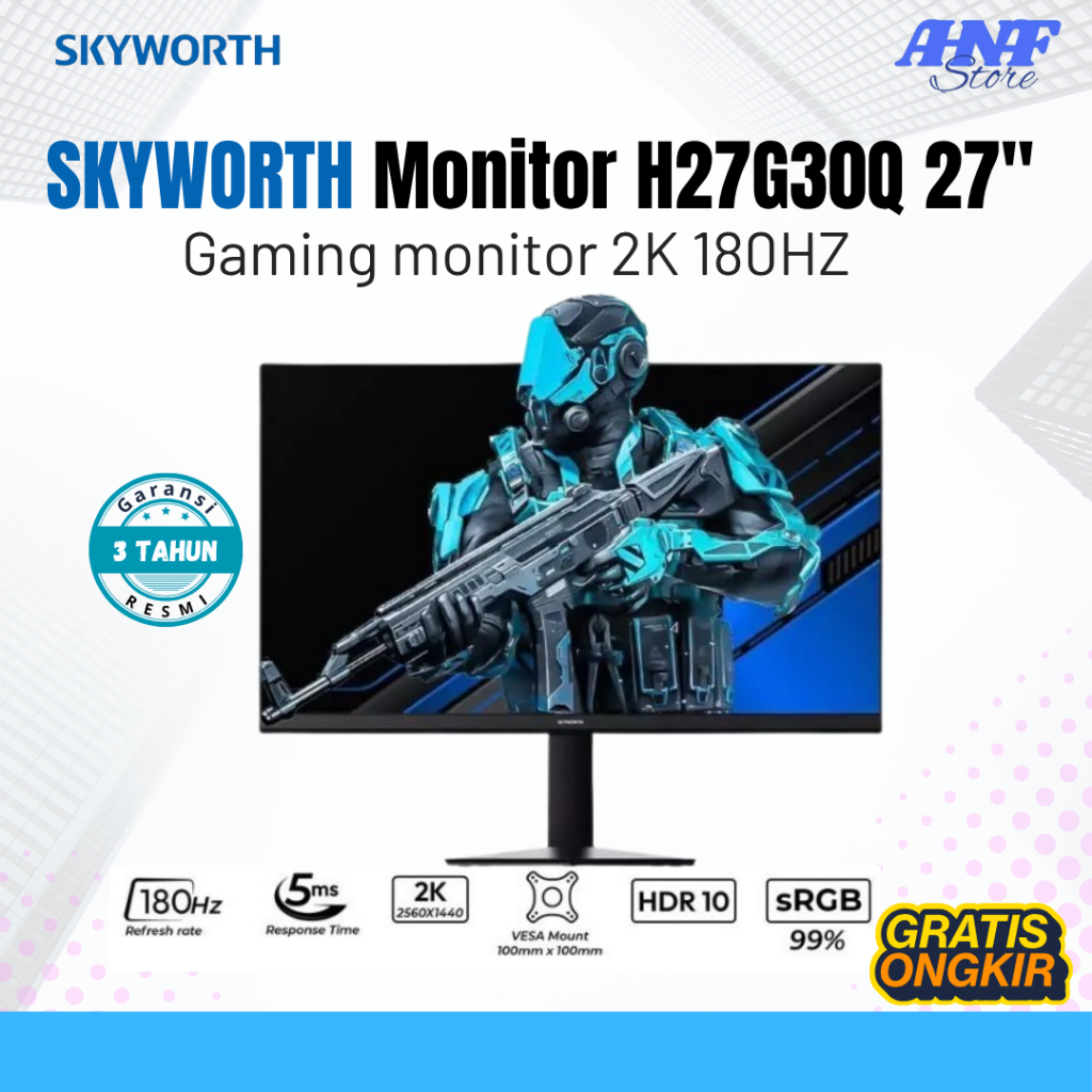 Monitor LED SKYWORTH H27G30Q 27" IPS 1440p 2K QHD 180Hz 5ms HDMI 2.0 DP 1.4 Adaptive Sync HDR10
