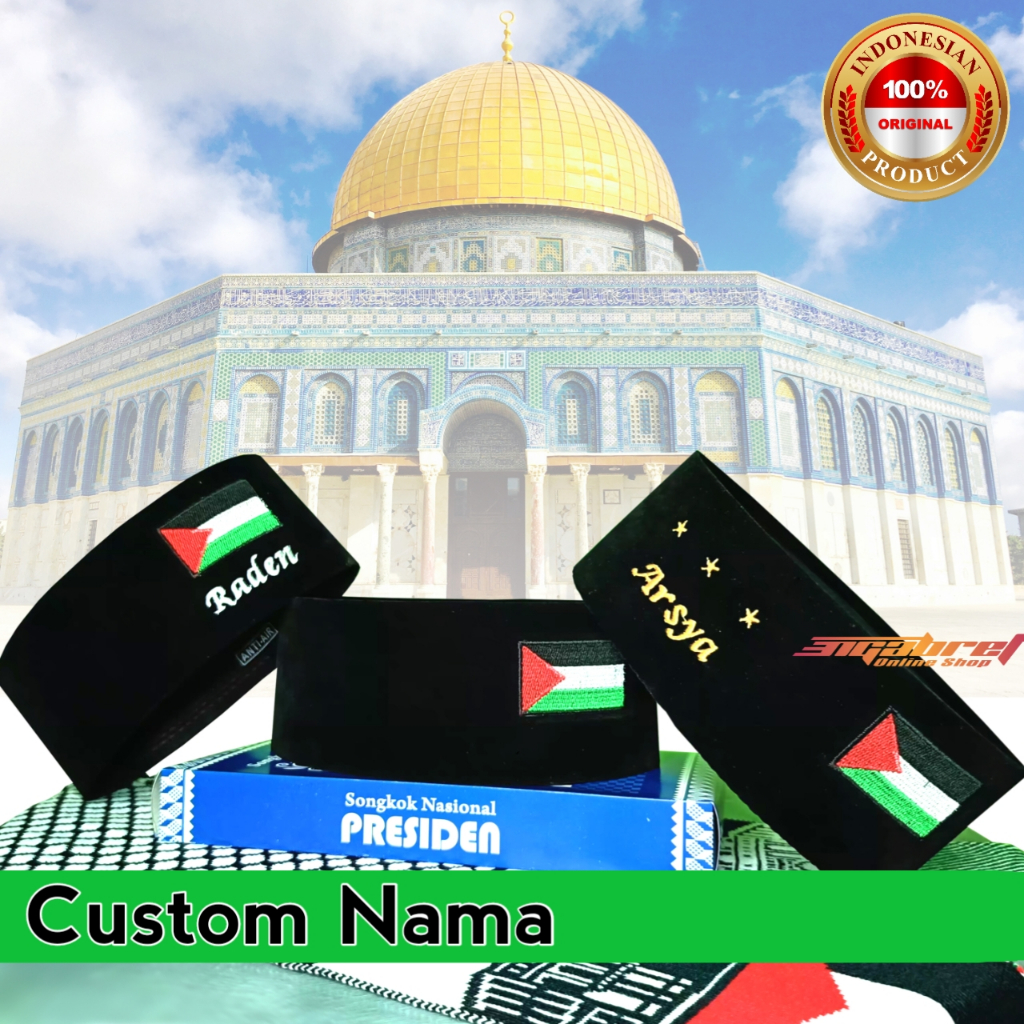 Peci Anak Palestina Bordir Nama Kopiah Anak Dan Dewasa Bordir Nama merk presiden