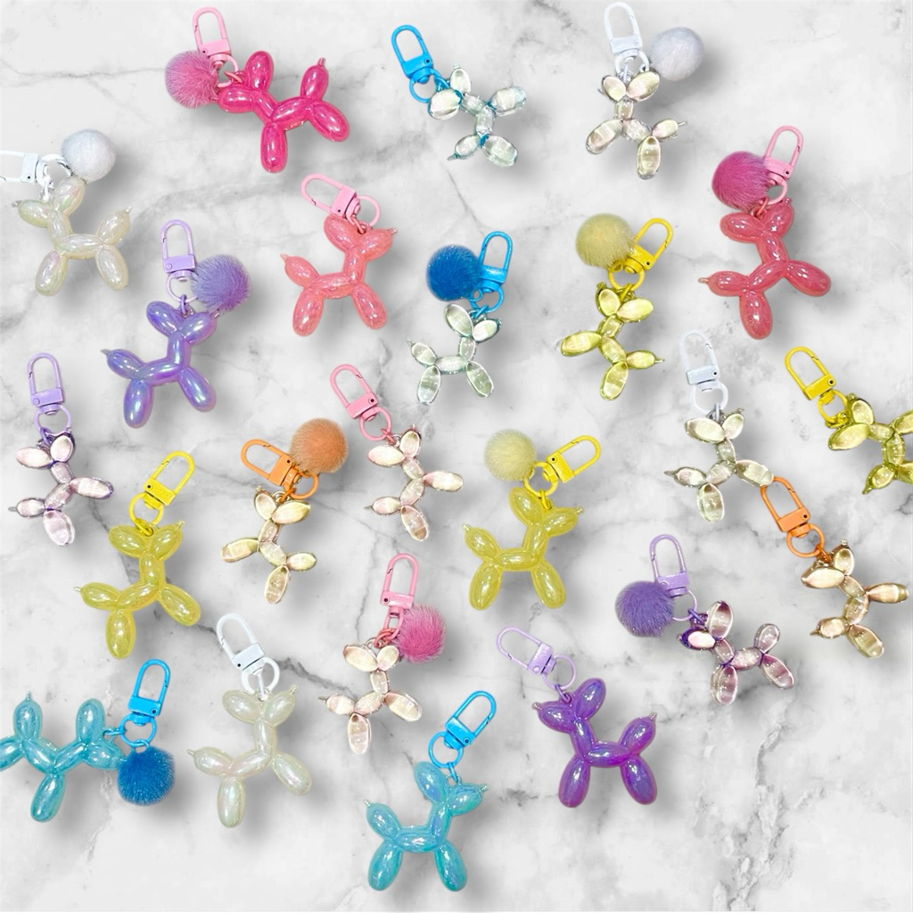 COD - Gantungan Tas Hewan Unik Lucu Transparan Kilap Pompom Gantungan Casing Earphone Pudel Poodle A