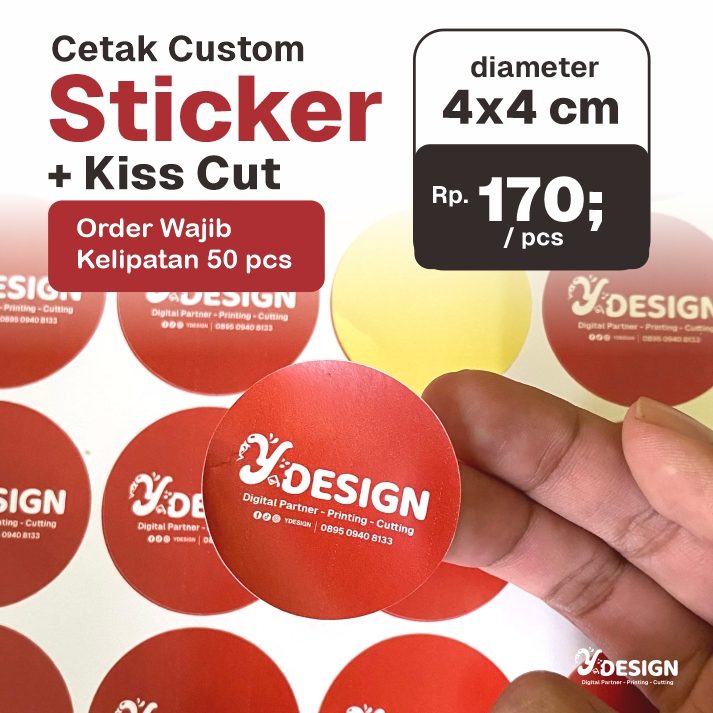 

Cetak Custom Sticker + Kiss Cut | Sticker Kemasan Lingkaran | Sticker Glossy ( 4x4 cm ) - YDESIGN