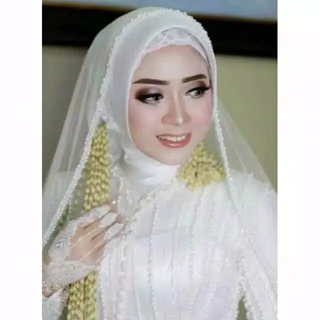 Slayer Krudung Pengantin Mutiara Putih / Selayer Hijab Untuk Akad Nikah Bahan Tile