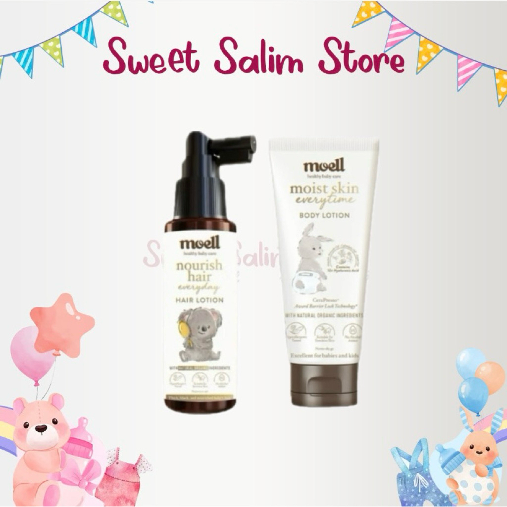 Moell Bundling Moist Skin Everytime Body Lotion 185gr & Hair Everyday Hair Lotion 100ml Baby Organic