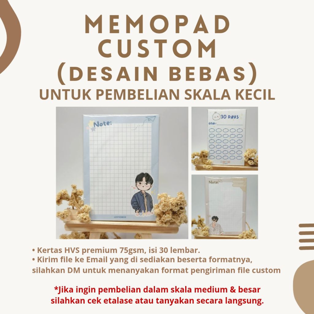 

CUSTOM MEMOPAD Desain Bebas - Skala Kecil / Mini Note Custom / Memopad