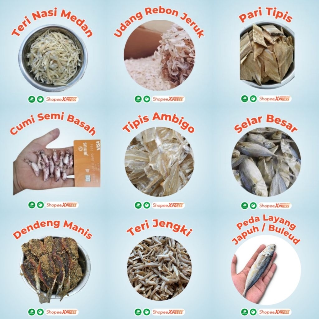 

Aneka Ikan Asin /Japuh/dendeng manis/teri Jengki/teri nasi/teri medan/cumiasin/teri nasi/bilis/peda merah/kapasan/pari asin/ambigo/selar/ikan petek